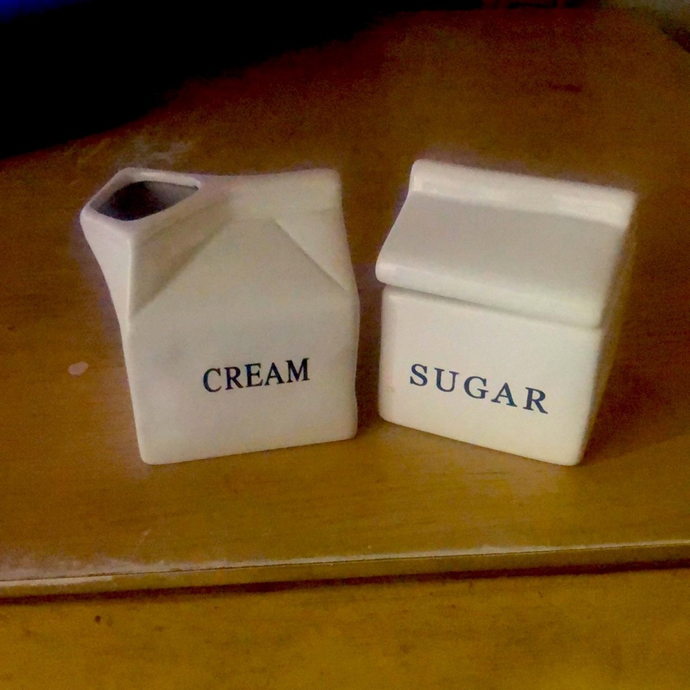 World Market White Milk Carton Creamer, Sugar Set